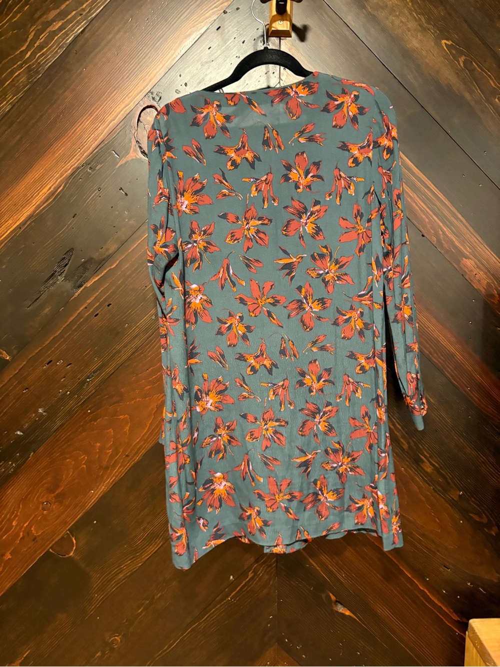 Madewell Teal Floral Long-Sleeve Tunic Dress with Orange Blooms - Picture 4 of 4
